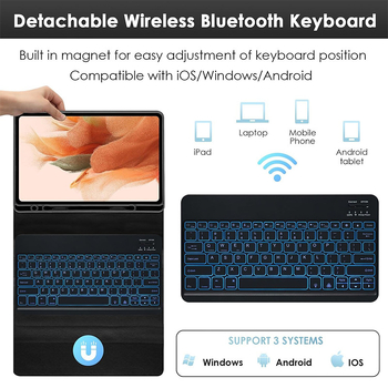 Samsungi tahvelarvutile kaitsekarp eemaldatava RGB-taustvalgustusega Bluetooth-klaviatuuriga – ühilduv S9FE Plus, S9 Plus, S8 Plus, S7FE, S7 Plus