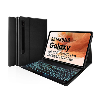 Samsungi tahvelarvutile kaitsekarp eemaldatava RGB-taustvalgustusega Bluetooth-klaviatuuriga – ühilduv S9FE Plus, S9 Plus, S8 Plus, S7FE, S7 Plus