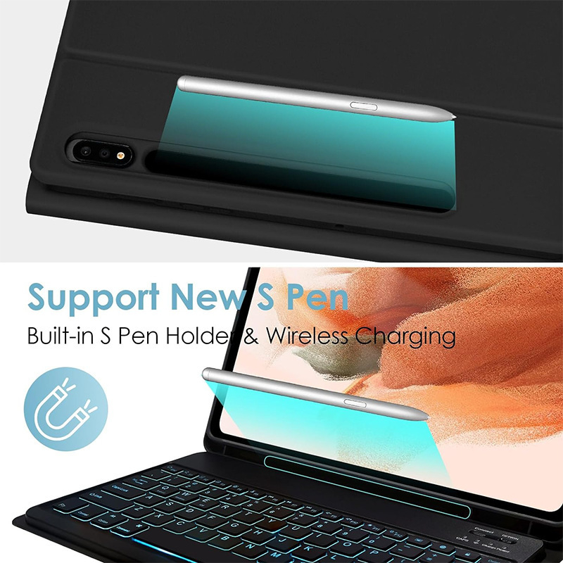 Samsungi tahvelarvutile kaitsekarp eemaldatava RGB-taustvalgustusega Bluetooth-klaviatuuriga – ühilduv S9FE Plus, S9 Plus, S8 Plus, S7FE, S7 Plus