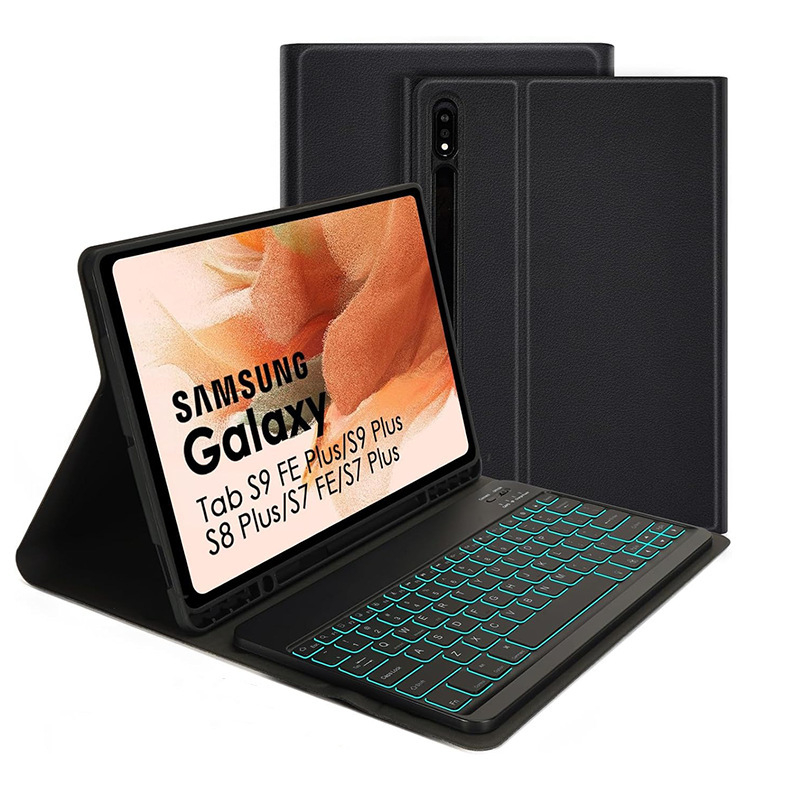 Samsungi tahvelarvutile kaitsekarp eemaldatava RGB-taustvalgustusega Bluetooth-klaviatuuriga – ühilduv S9FE Plus, S9 Plus, S8 Plus, S7FE, S7 Plus