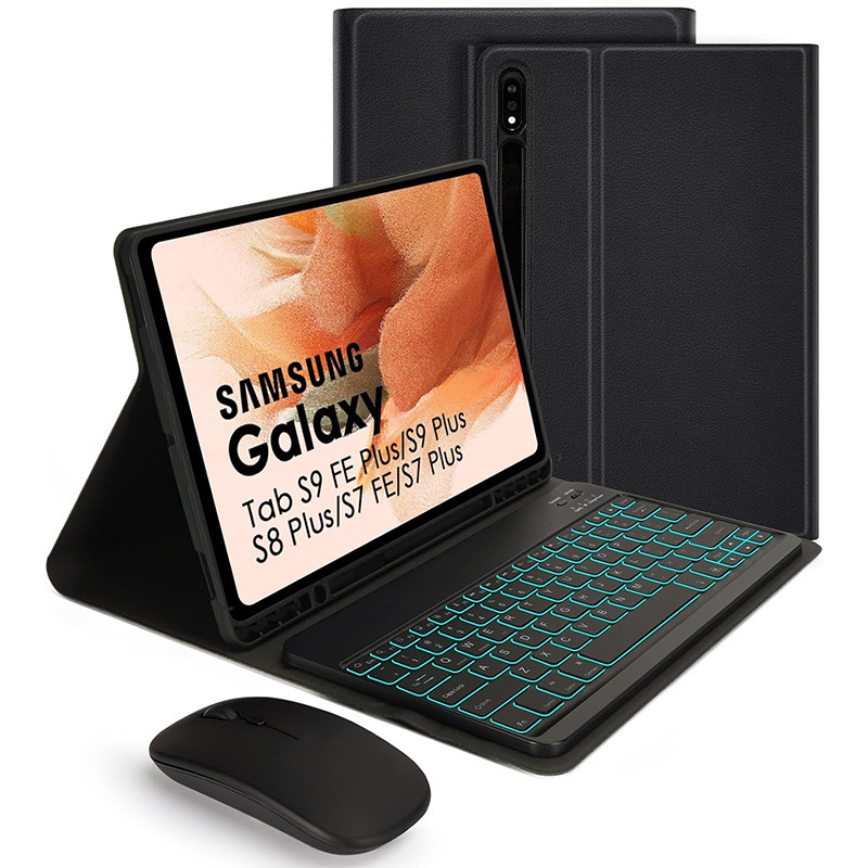 Samsungi tahvelarvutile kaitsekarp eemaldatava RGB-taustvalgustusega Bluetooth-klaviatuuriga – ühilduv S9FE Plus, S9 Plus, S8 Plus, S7FE, S7 Plus