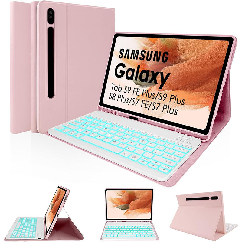 Samsungi tahvelarvutile kaitsekarp eemaldatava RGB-taustvalgustusega Bluetooth-klaviatuuriga – ühilduv S9FE Plus, S9 Plus, S8 Plus, S7FE, S7 Plus