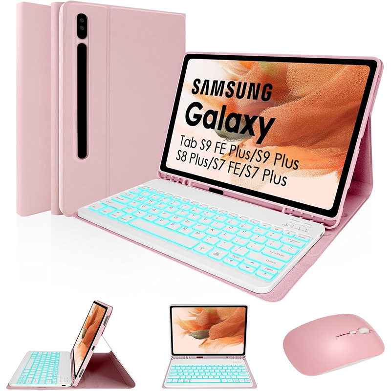 Samsungi tahvelarvutile kaitsekarp eemaldatava RGB-taustvalgustusega Bluetooth-klaviatuuriga – ühilduv S9FE Plus, S9 Plus, S8 Plus, S7FE, S7 Plus