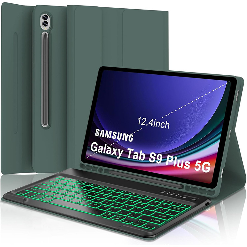 Samsungi tahvelarvutile kaitsekarp eemaldatava RGB-taustvalgustusega Bluetooth-klaviatuuriga – ühilduv S9FE Plus, S9 Plus, S8 Plus, S7FE, S7 Plus