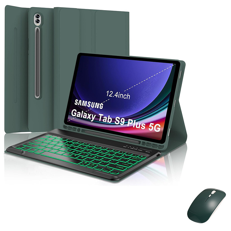 Samsungi tahvelarvutile kaitsekarp eemaldatava RGB-taustvalgustusega Bluetooth-klaviatuuriga – ühilduv S9FE Plus, S9 Plus, S8 Plus, S7FE, S7 Plus