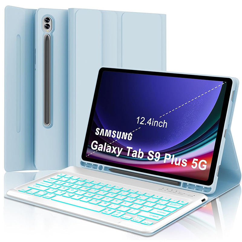 Samsungi tahvelarvutile kaitsekarp eemaldatava RGB-taustvalgustusega Bluetooth-klaviatuuriga – ühilduv S9FE Plus, S9 Plus, S8 Plus, S7FE, S7 Plus