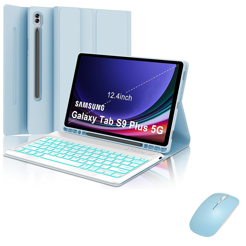 Samsungi tahvelarvutile kaitsekarp eemaldatava RGB-taustvalgustusega Bluetooth-klaviatuuriga – ühilduv S9FE Plus, S9 Plus, S8 Plus, S7FE, S7 Plus