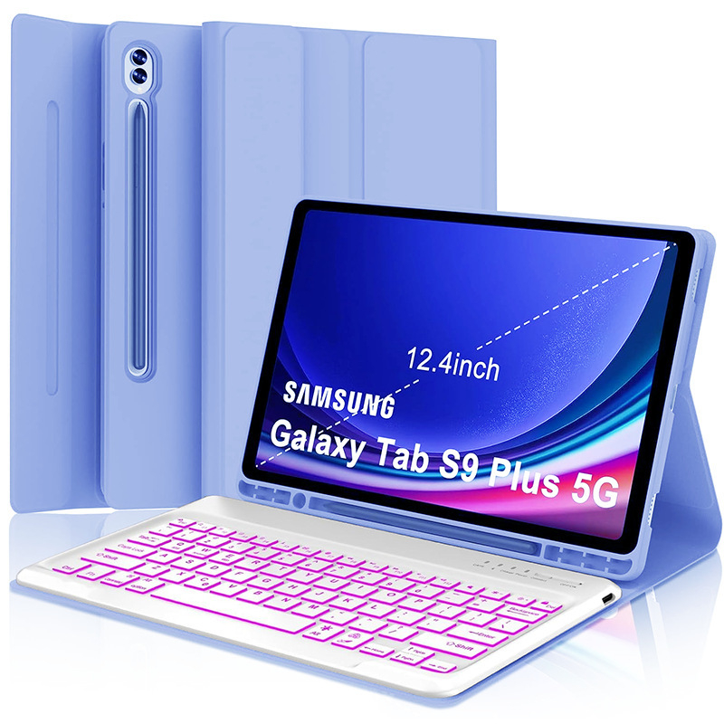 Samsungi tahvelarvutile kaitsekarp eemaldatava RGB-taustvalgustusega Bluetooth-klaviatuuriga – ühilduv S9FE Plus, S9 Plus, S8 Plus, S7FE, S7 Plus