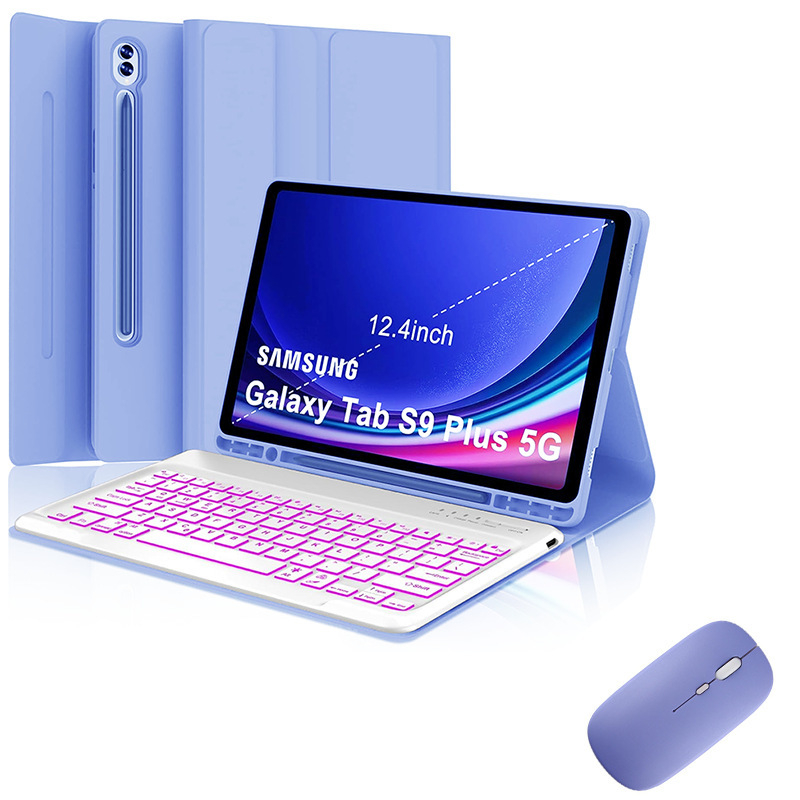 Samsungi tahvelarvutile kaitsekarp eemaldatava RGB-taustvalgustusega Bluetooth-klaviatuuriga – ühilduv S9FE Plus, S9 Plus, S8 Plus, S7FE, S7 Plus