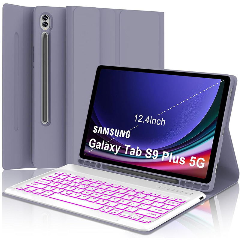 Samsungi tahvelarvutile kaitsekarp eemaldatava RGB-taustvalgustusega Bluetooth-klaviatuuriga – ühilduv S9FE Plus, S9 Plus, S8 Plus, S7FE, S7 Plus