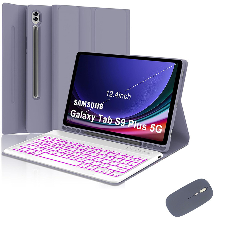 Samsungi tahvelarvutile kaitsekarp eemaldatava RGB-taustvalgustusega Bluetooth-klaviatuuriga – ühilduv S9FE Plus, S9 Plus, S8 Plus, S7FE, S7 Plus