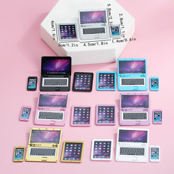 Leļļu namiņa mini gadgetu komplekts (3 gab.) – mobilie telefoni, planšetdatori un klēpjdatori, cinka sakausējums; sērija Tablet; zīmols Runi; krāsots pārklājums; pielāgojams