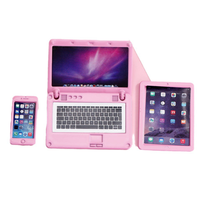 Leļļu namiņa mini gadgetu komplekts (3 gab.) – mobilie telefoni, planšetdatori un klēpjdatori, cinka sakausējums; sērija Tablet; zīmols Runi; krāsots pārklājums; pielāgojams