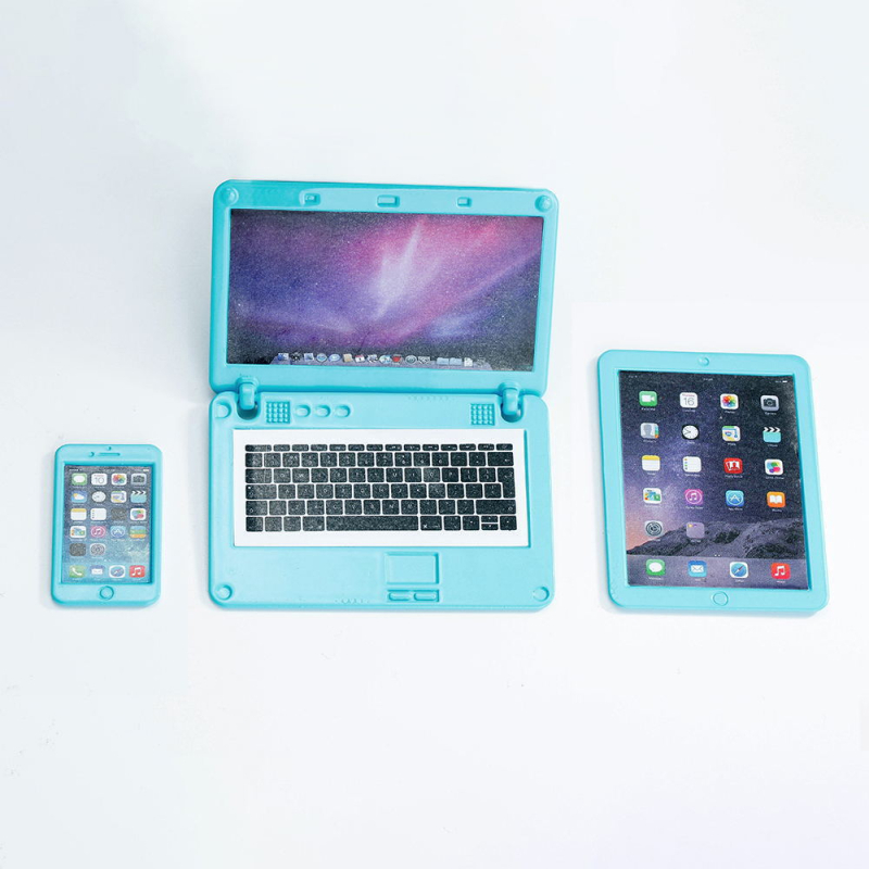 Leļļu namiņa mini gadgetu komplekts (3 gab.) – mobilie telefoni, planšetdatori un klēpjdatori, cinka sakausējums; sērija Tablet; zīmols Runi; krāsots pārklājums; pielāgojams