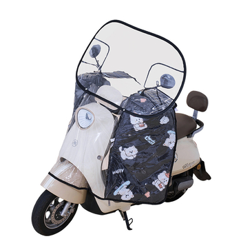 Предно ветробранно стъкло за електрически мотоциклет – прозрачно, водоустойчиво, слънцезащитно; модел 001; подходящо за мотори с огледало за обратно виждане и без кошница; материал: Oxford плат + пластмаса