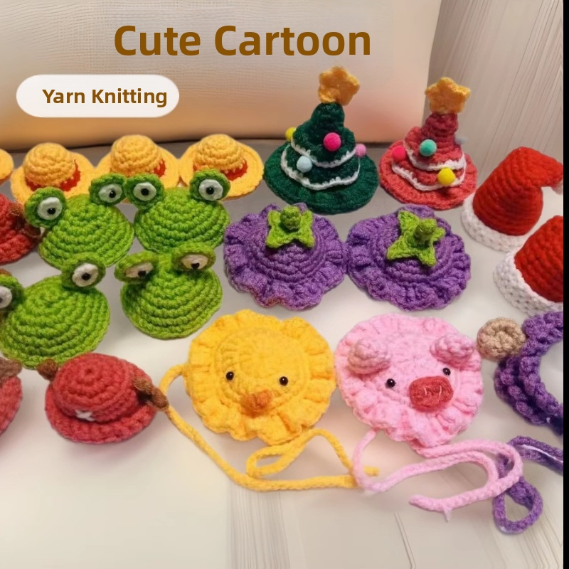 Cartoon vilnos megzta naminiams gyvūnėliams skrybėlė - rankų darbo, skirta visoms veislėms, visoms sezonoms