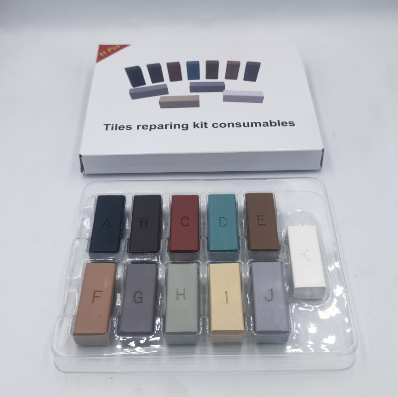Set alata za popravak drvenog poda, višenamjenski ručni set za popravke, kompletan alatni kovčeg; 17 kompleta, materijal: smjesa smole, ABS, PP; opseg primjene: popravak drvenih podova, keramičkih pločica i porculana na zidovima, vinyl/PVC podovi i plastič