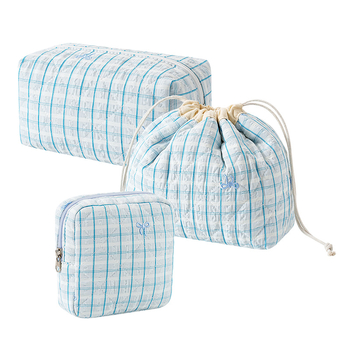 Geantă de machiaj cu capacitate mare, material poliester, model dungi, căptușeală din pânză, fermoar