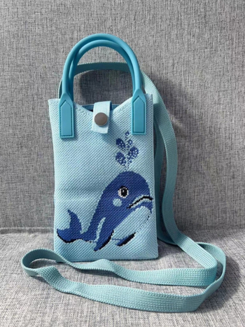 Mobiltelefon táska — aranyos rajzfilmszerű kötött dizájn, koreai stílusú keresztpántos, függőleges négyzet alakú, poliészter