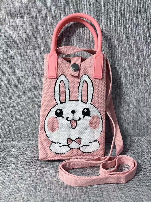 Mobiltelefon táska — aranyos rajzfilmszerű kötött dizájn, koreai stílusú keresztpántos, függőleges négyzet alakú, poliészter