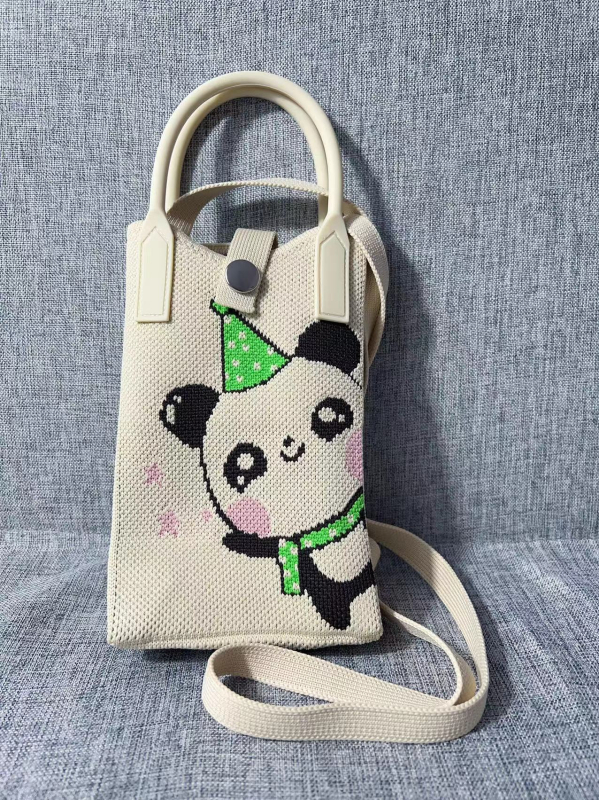 Mobiltelefon táska — aranyos rajzfilmszerű kötött dizájn, koreai stílusú keresztpántos, függőleges négyzet alakú, poliészter