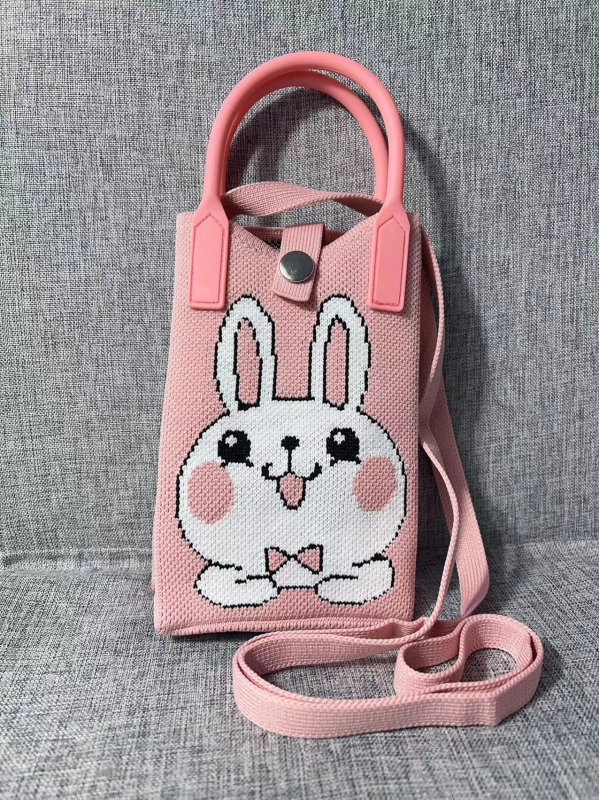 Mobiltelefon táska — aranyos rajzfilmszerű kötött dizájn, koreai stílusú keresztpántos, függőleges négyzet alakú, poliészter