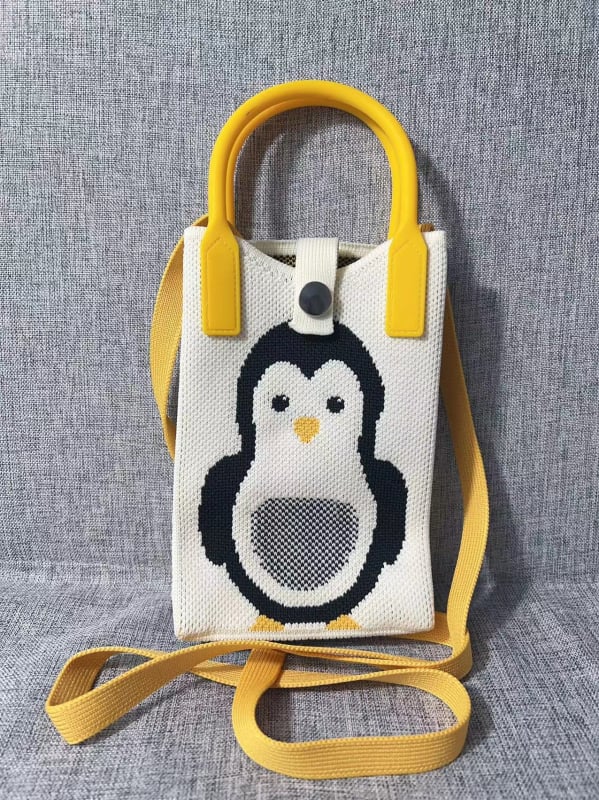 Mobiltelefon táska — aranyos rajzfilmszerű kötött dizájn, koreai stílusú keresztpántos, függőleges négyzet alakú, poliészter