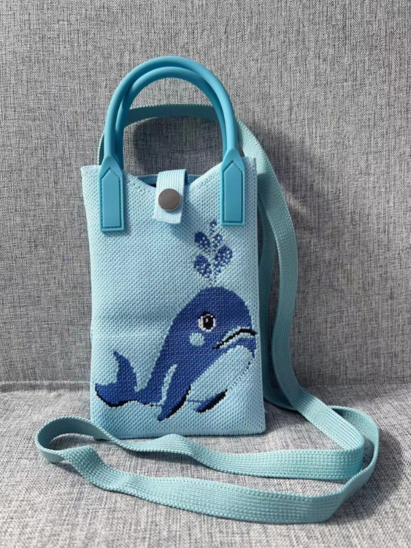 Mobiltelefon táska — aranyos rajzfilmszerű kötött dizájn, koreai stílusú keresztpántos, függőleges négyzet alakú, poliészter