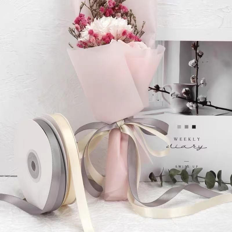 Panglică din poliester cu model floral, dublu față, potrivită pentru accesorii pentru păr, ambalarea cadourilor și proiecte DIY