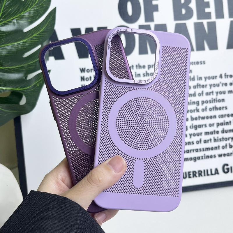 Carcasă rigidă pentru iPhone cu plasă de disipare a căldurii și atașare magnetică, material PC, rezistentă la șocuri, antiamprente