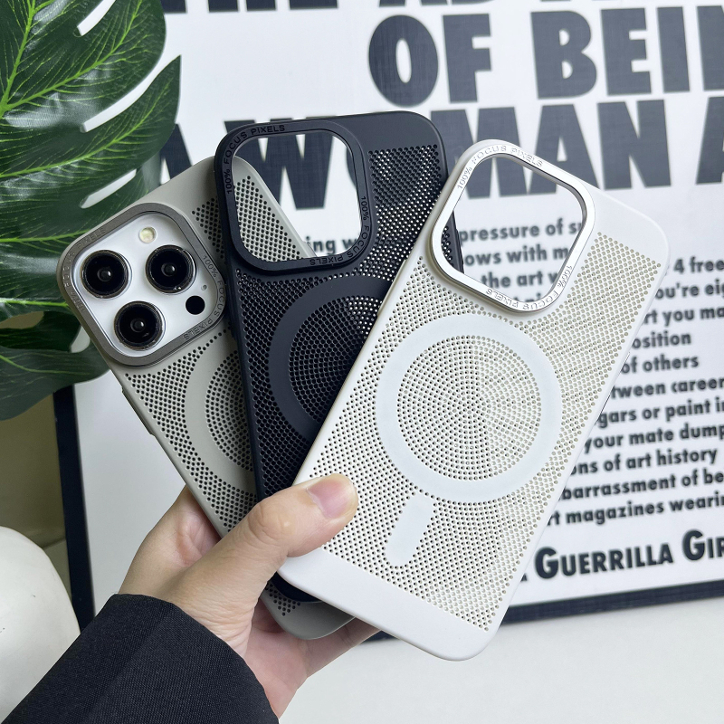 Carcasă rigidă pentru iPhone cu plasă de disipare a căldurii și atașare magnetică, material PC, rezistentă la șocuri, antiamprente