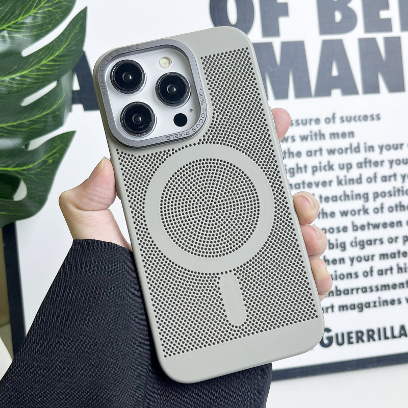 Carcasă rigidă pentru iPhone cu plasă de disipare a căldurii și atașare magnetică, material PC, rezistentă la șocuri, antiamprente