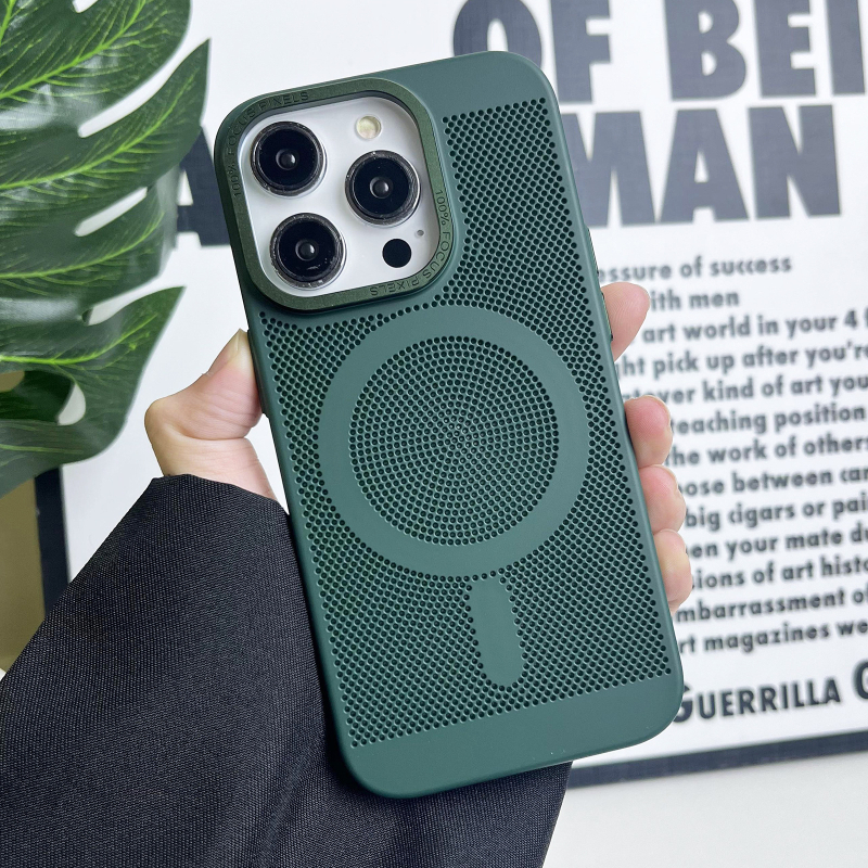 Carcasă rigidă pentru iPhone cu plasă de disipare a căldurii și atașare magnetică, material PC, rezistentă la șocuri, antiamprente