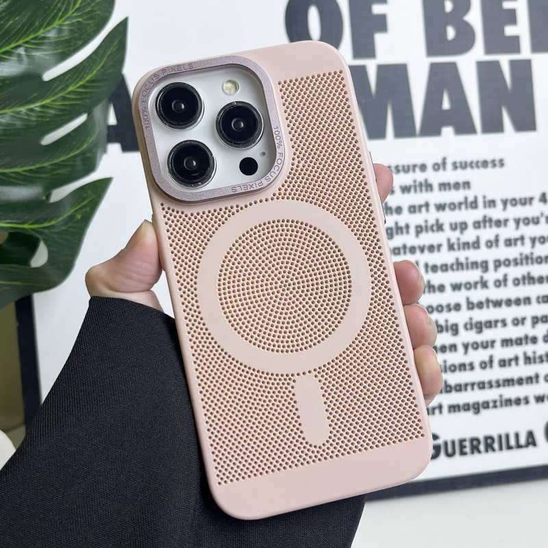 Carcasă rigidă pentru iPhone cu plasă de disipare a căldurii și atașare magnetică, material PC, rezistentă la șocuri, antiamprente