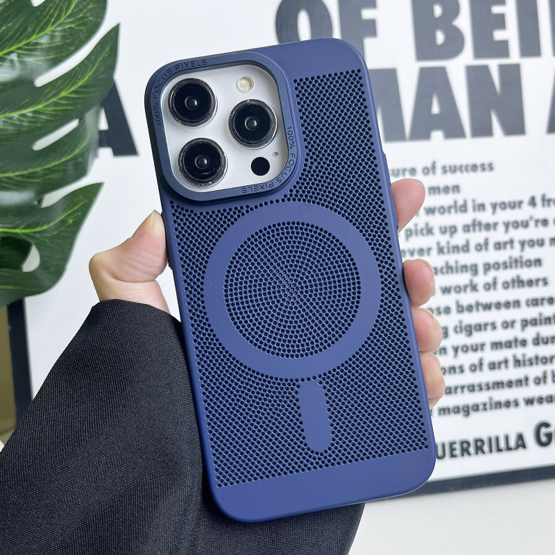 Carcasă rigidă pentru iPhone cu plasă de disipare a căldurii și atașare magnetică, material PC, rezistentă la șocuri, antiamprente