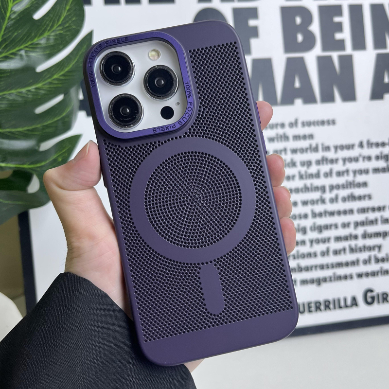 Carcasă rigidă pentru iPhone cu plasă de disipare a căldurii și atașare magnetică, material PC, rezistentă la șocuri, antiamprente