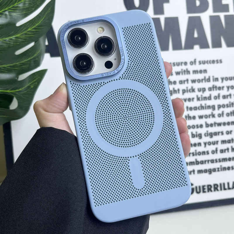 Carcasă rigidă pentru iPhone cu plasă de disipare a căldurii și atașare magnetică, material PC, rezistentă la șocuri, antiamprente