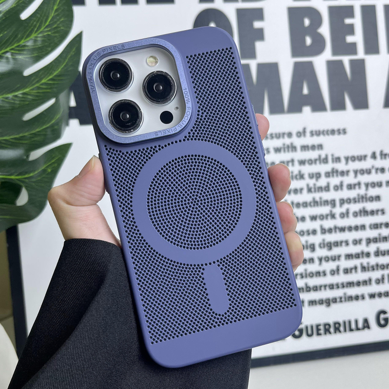 Carcasă rigidă pentru iPhone cu plasă de disipare a căldurii și atașare magnetică, material PC, rezistentă la șocuri, antiamprente