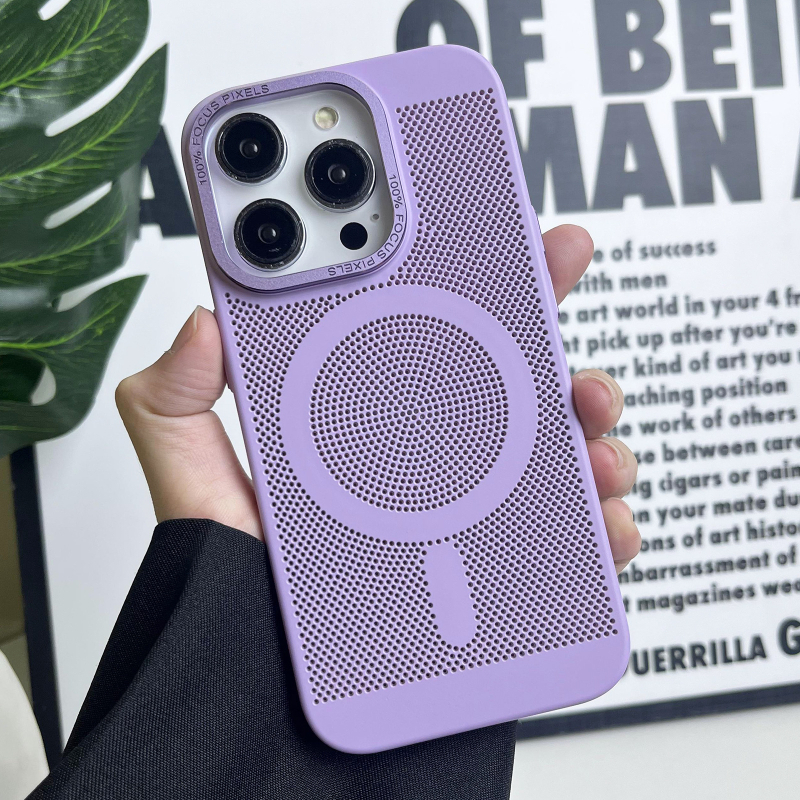 Carcasă rigidă pentru iPhone cu plasă de disipare a căldurii și atașare magnetică, material PC, rezistentă la șocuri, antiamprente