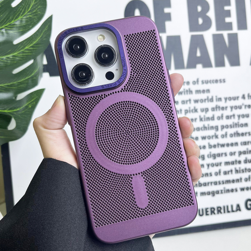 Carcasă rigidă pentru iPhone cu plasă de disipare a căldurii și atașare magnetică, material PC, rezistentă la șocuri, antiamprente