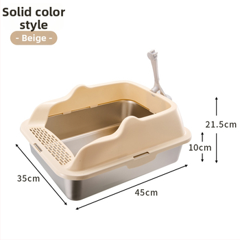 Cutie de gunoi pentru pisici din oțel inoxidabil + PP, semi-închisă, pătrată, gard înalt anti-stropire