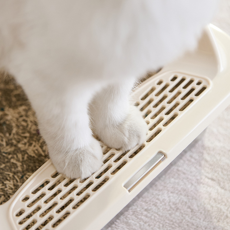 Cutie de gunoi pentru pisici din oțel inoxidabil + PP, semi-închisă, pătrată, gard înalt anti-stropire