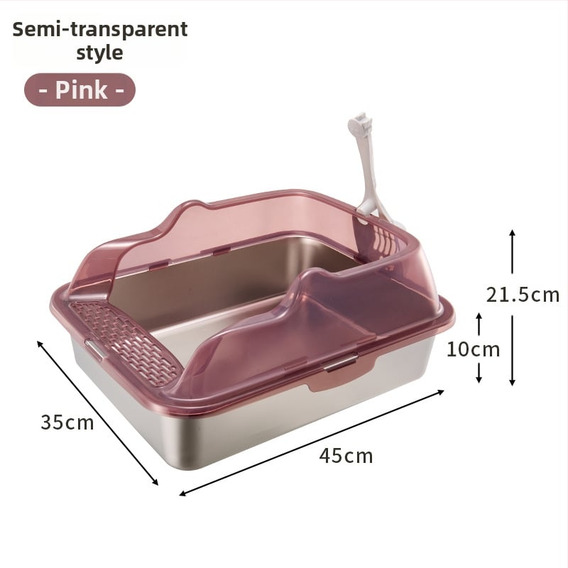 Cutie de gunoi pentru pisici din oțel inoxidabil + PP, semi-închisă, pătrată, gard înalt anti-stropire