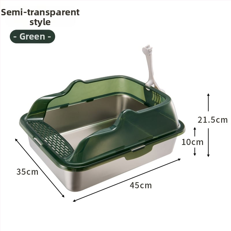 Cutie de gunoi pentru pisici din oțel inoxidabil + PP, semi-închisă, pătrată, gard înalt anti-stropire