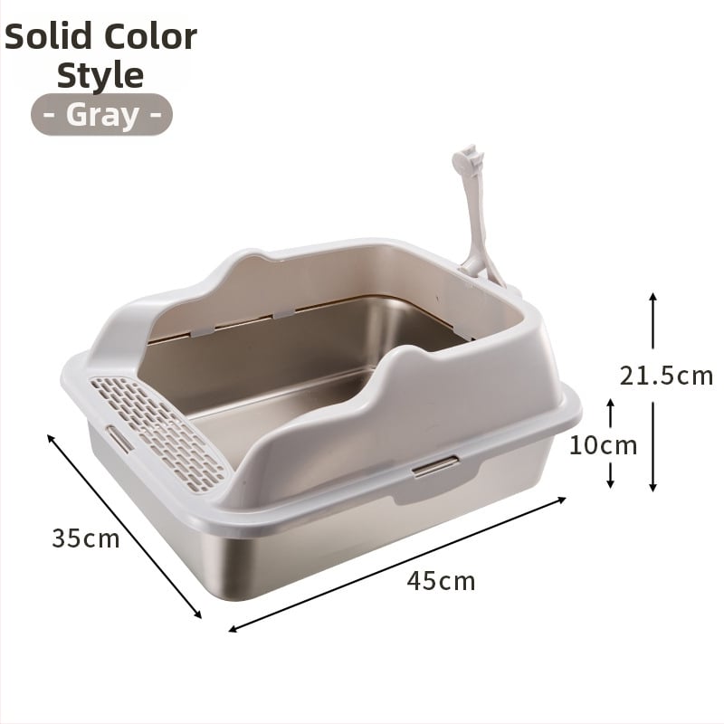 Cutie de gunoi pentru pisici din oțel inoxidabil + PP, semi-închisă, pătrată, gard înalt anti-stropire