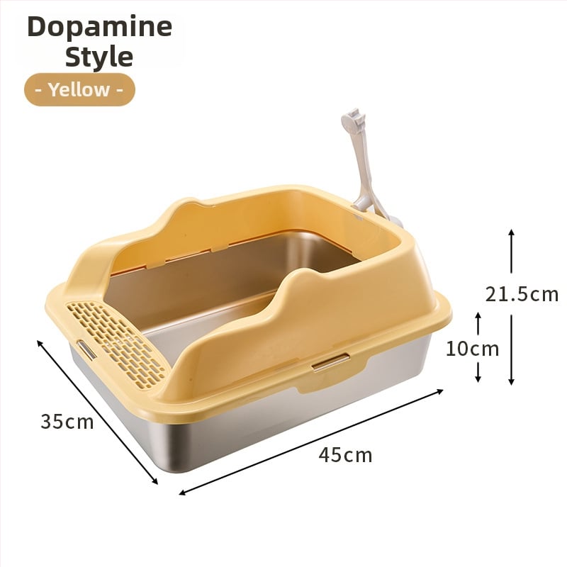 Cutie de gunoi pentru pisici din oțel inoxidabil + PP, semi-închisă, pătrată, gard înalt anti-stropire