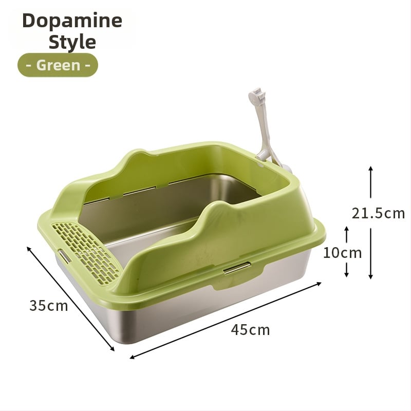 Cutie de gunoi pentru pisici din oțel inoxidabil + PP, semi-închisă, pătrată, gard înalt anti-stropire