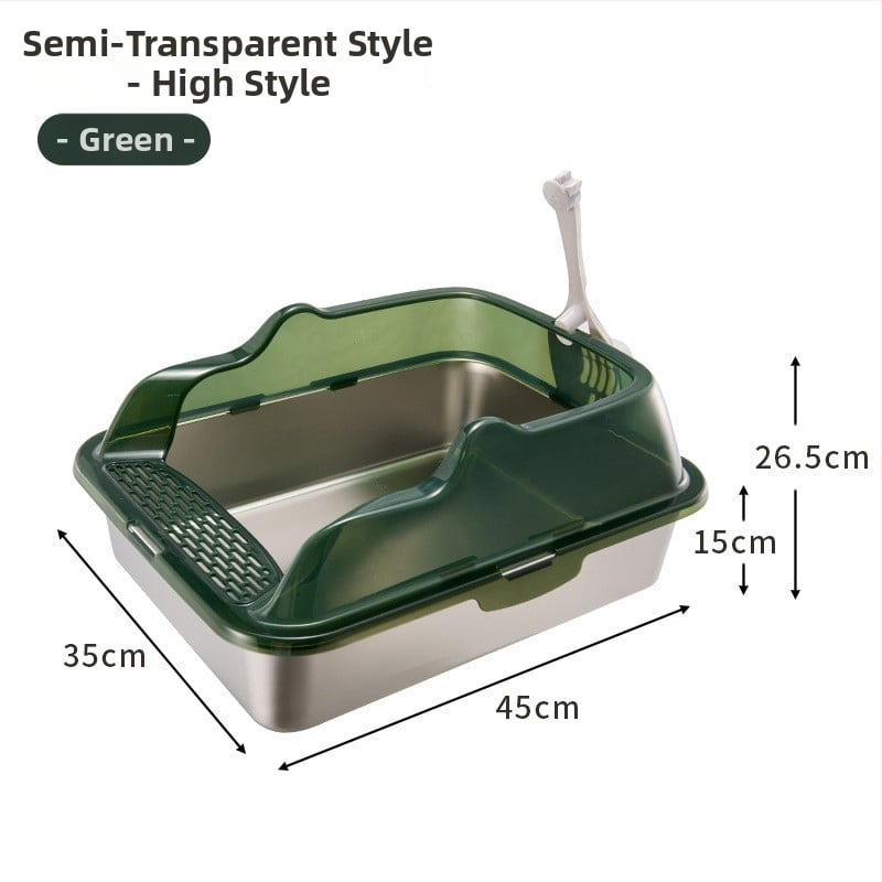 Cutie de gunoi pentru pisici din oțel inoxidabil + PP, semi-închisă, pătrată, gard înalt anti-stropire