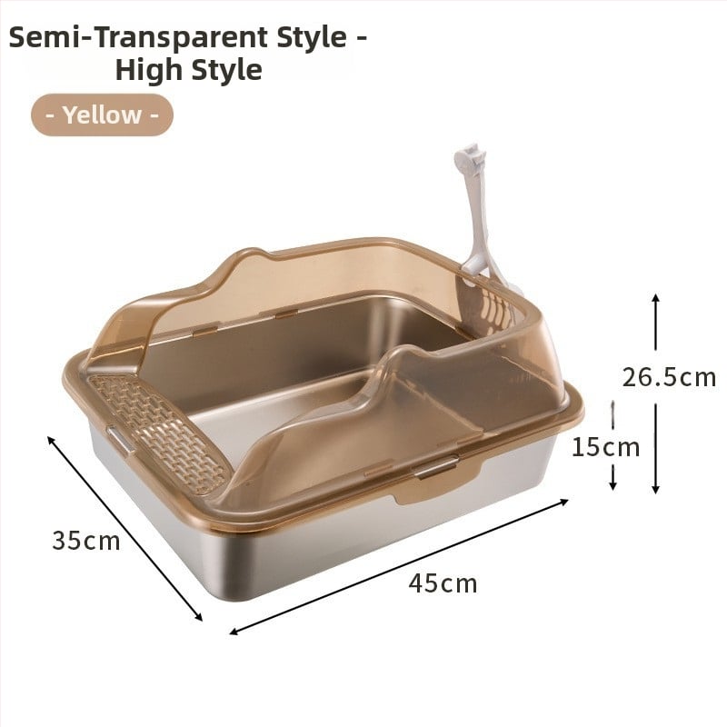 Cutie de gunoi pentru pisici din oțel inoxidabil + PP, semi-închisă, pătrată, gard înalt anti-stropire