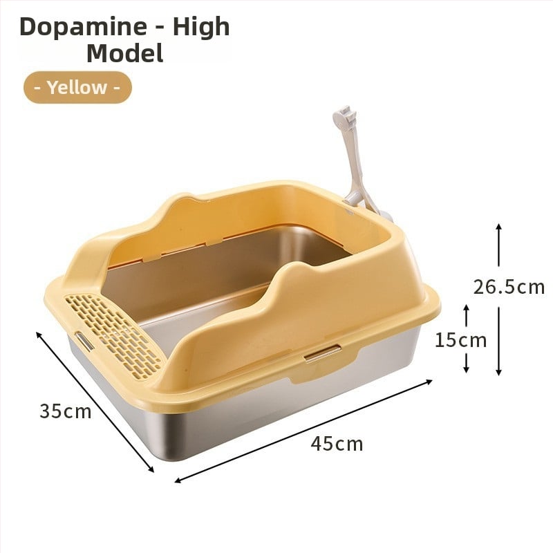 Cutie de gunoi pentru pisici din oțel inoxidabil + PP, semi-închisă, pătrată, gard înalt anti-stropire